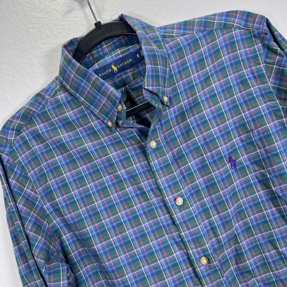 Ralph‎ Lauren Plaid Button Down Shirt Mens Small Long Sleeve Purple Logo